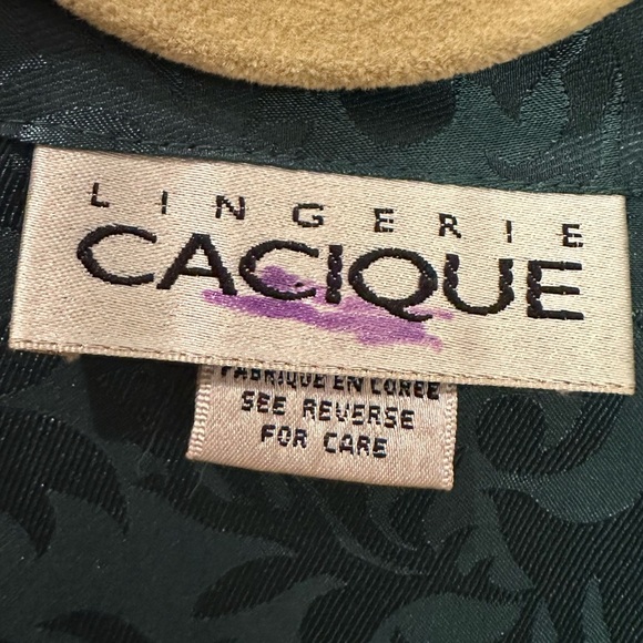 Vintage Lingerie Cacique Satin Emerald Green Button Down Nightgown Size Small S - Picture 6 of 9